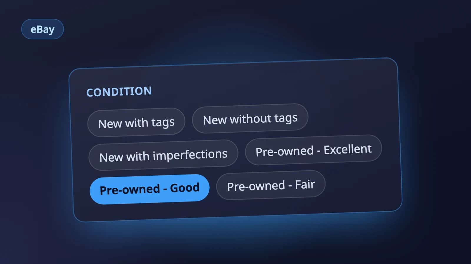 Illustration of eBay's six clothing condition grades with Pre-owned - Good selected